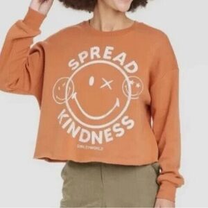 Smiley World Spread Kindness Rust cropped Sweatshirt XXL Happy Smile Emoji Face